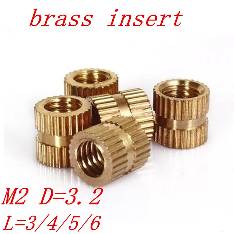 

100pcs/lot M2*L OD=3.2mm M2 Through-hole brass insert nut / knurled nuts for injection moulding