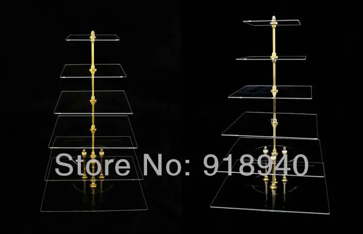6 Tier Clear Acrylic Square Glass Tiered Cupcake Stand Plexiglass cake stand Free Fedex | Cake Tools