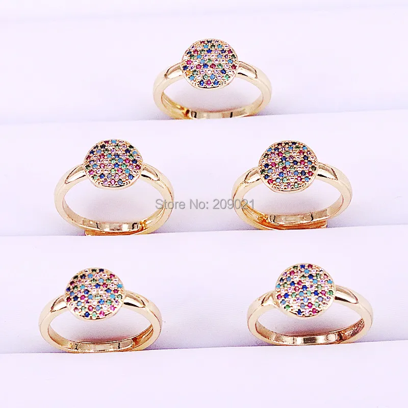 

8Pcs Multi Colorful Rainbow CZ Zircon Jewelry Gold Color Charm Round Design Finger Women Rings