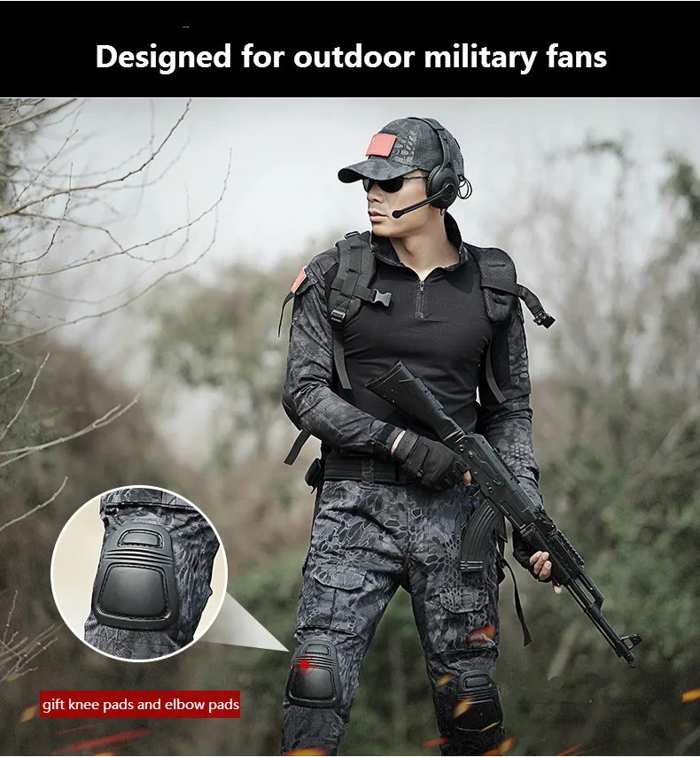 Uniforme Militar, Мужская тактическая одежда для охоты, черный питон, камуфляжная одежда для охоты, Женская армейская Военная рубашка с камуфляжем мультикам+ штаны