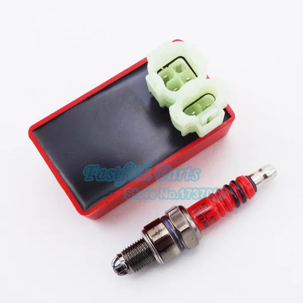 Красный 6 Pin AC CDI + A7TC Свеча зажигания 3 электрода для GY6 50cc 125cc 150cc мопед скутер