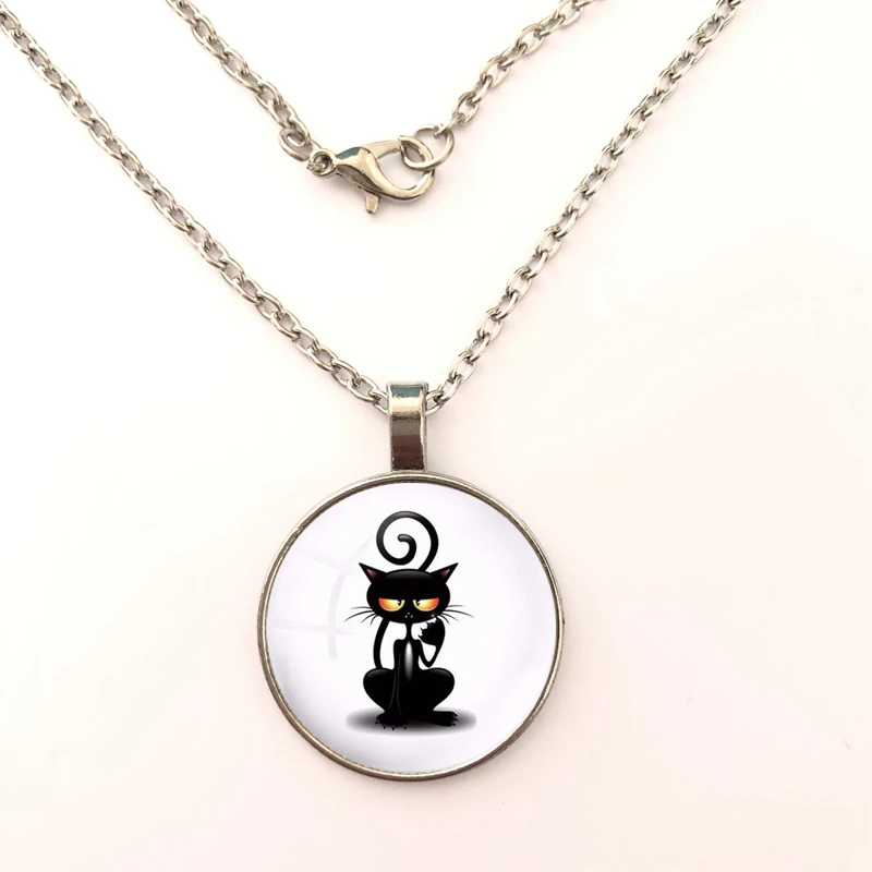 2019 модное ретро оптовое художественная стеклянная Подвеска Ожерелье Кот котенок