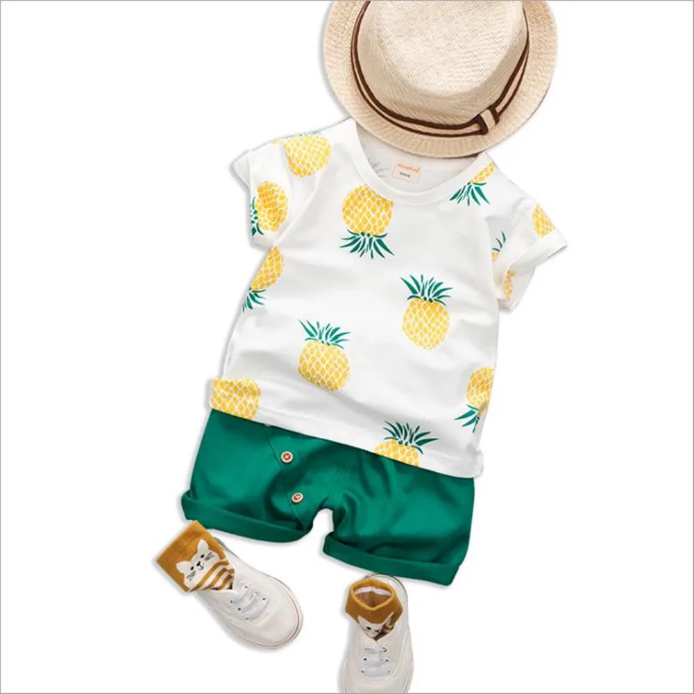 New 2019 Summer Fashion Baby Set Pineapple Girls Boy Clothing Sets Tops +Shorts 0-4 Year Suit Clothes | Мать и ребенок