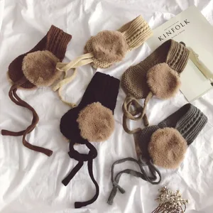 Модная зимняя теплая шапка для младенца, детский вязаный шарф для девочек и мальчиков, наушники для детей