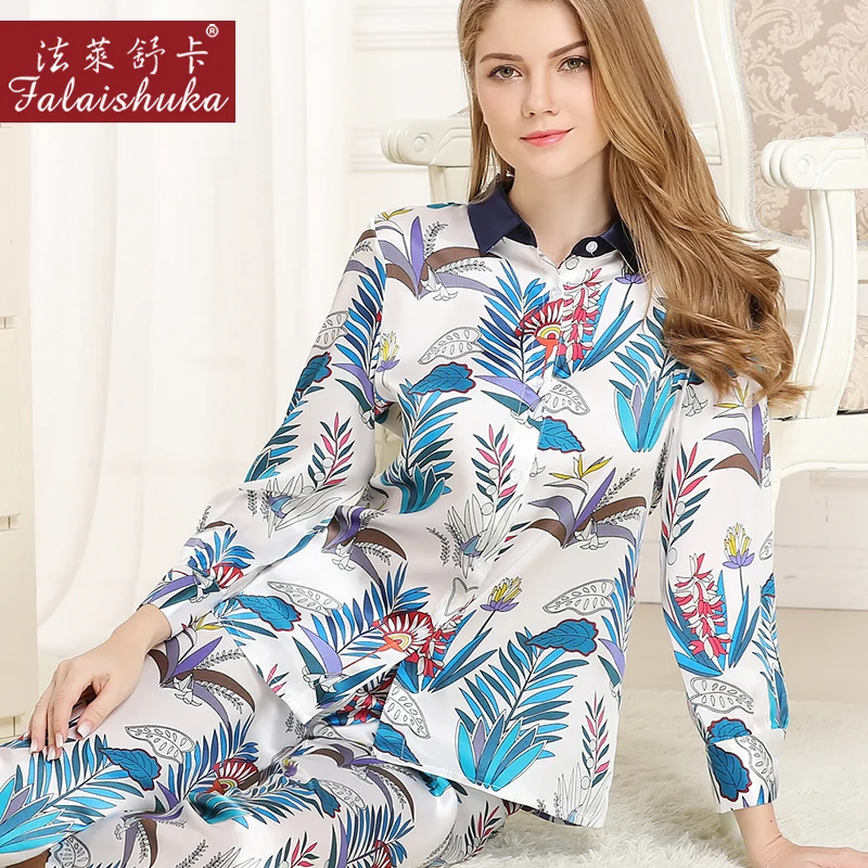 silk pajamas ladies sexy stain 100% silk pajamas for women set full sleeve length pants pajama set summer women nightwear silk