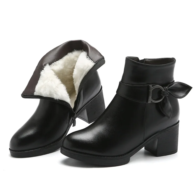 

Новые зимние теплые бархатные и шерстяные сапоги, женская обувь, сапоги, обувь на толстом каблуке, модные сапоги из натуральной кожи с бантом, большие размеры