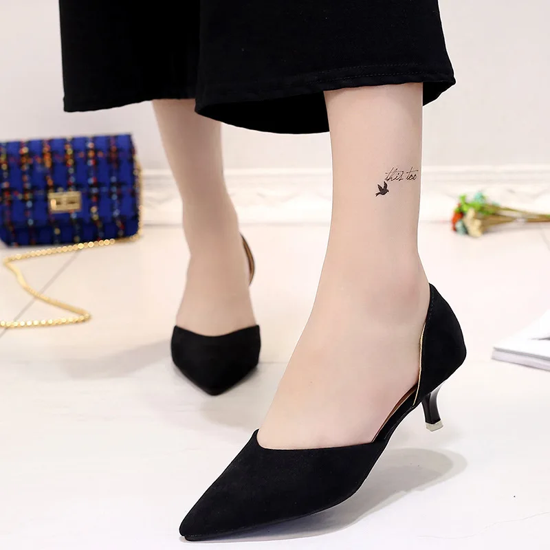 Женские туфли стилеты LISCN синие тонкие на высоком каблуке с острым носком низком