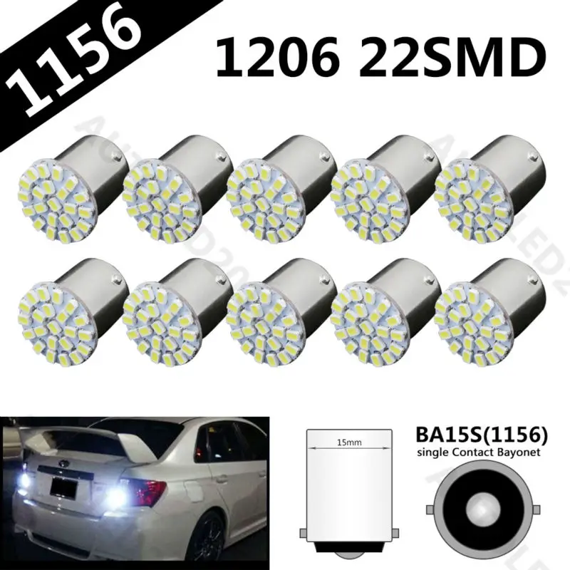 

10pcs Car Led Lamp P21W 1156 BA15S 22 smd 1206 Brake Lights Turn Signals Reverse Lamps 22SMD External Light 3020 DC12V