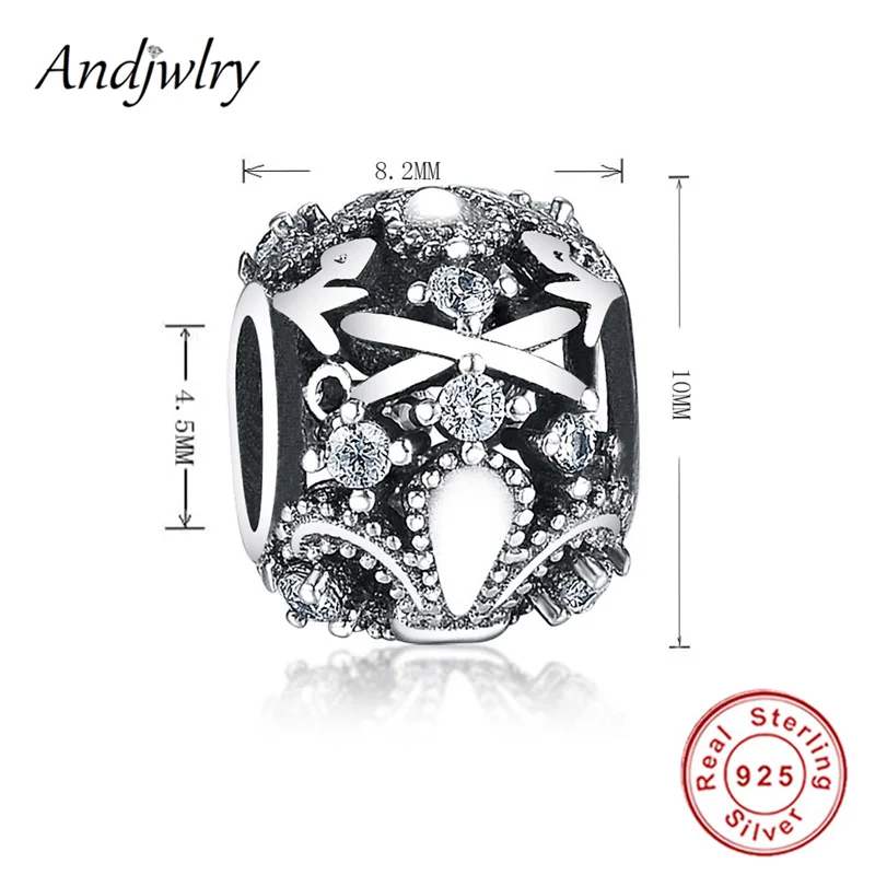 Ajw0878 Подходит к оригинальному браслету pandora талисманы, 925 пробы, серебряный, злой глаз, шарм, синий, прозрачный CZ бисер, 925 серебряные ювелирные изделия Berloque - Цвет: Ajw0878