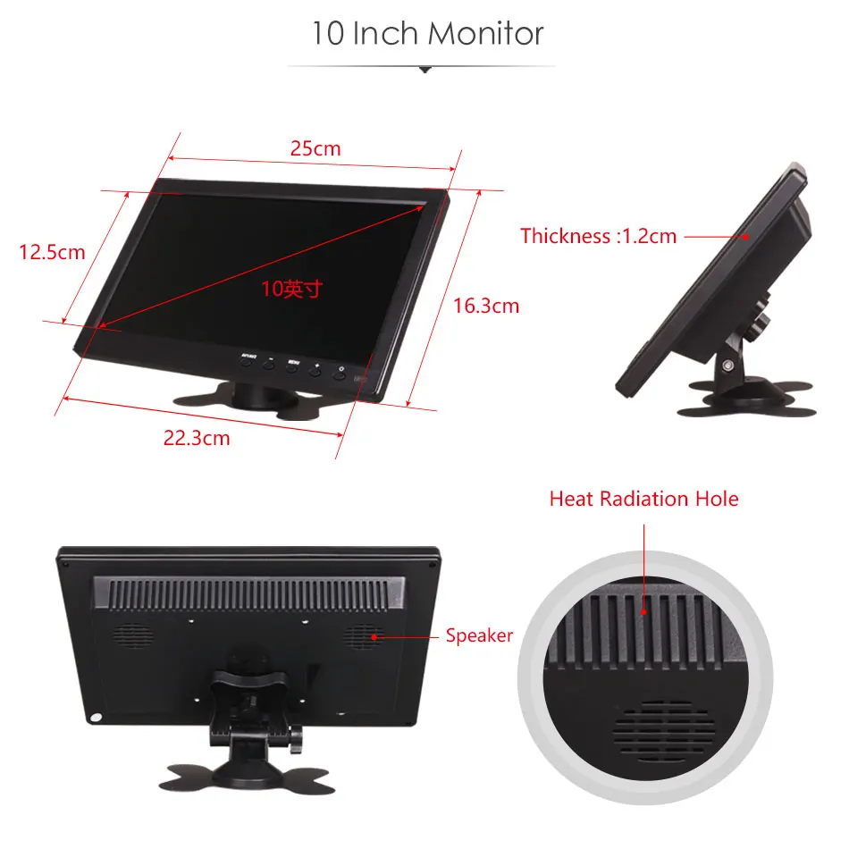 ЖК-монитор с несколькими разъемами 10 дюймов 12 В TFT DC HDMI VGA BNC RCA USB 1024x768 HD для