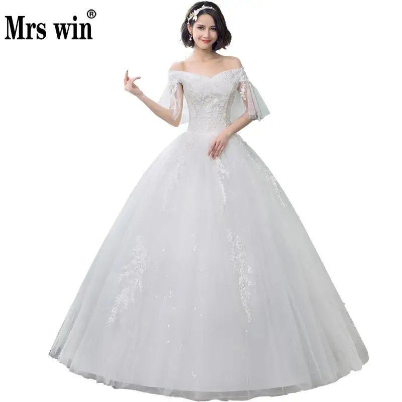 Свадебное платье с рукавом летучая мышь Mrs Win винтажное недорогое вырезом