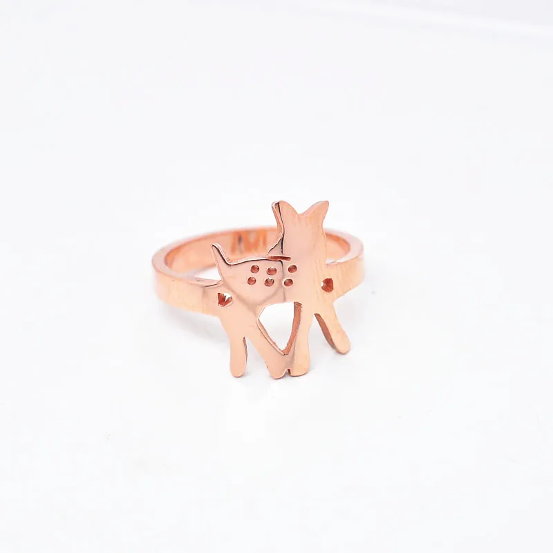 

Christmas Gift Deer Ring Rose Gold Cute Girl Ring Pretty Fashion Party 925 Sterling Silver Jewelry