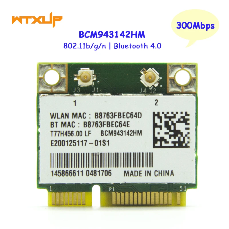 Плата Broadcom BCM943142HM BCM943142 150 Мбит/с Mini PCI E беспроводная карта Wlan 802.11b/g/n Wi Fi Bluetooth 4 0