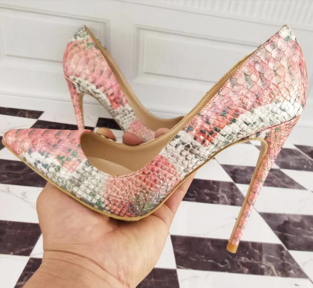 

2019 Fashion free shipping Women pink python Leather Poined Toe Stiletto high heel shoe pump HIGH-HEELED SHOE Wedding shoes