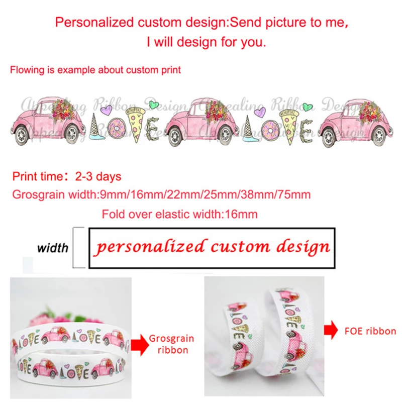 

Double Customize customize design multi size Double face printed grosgrain ribbon 16mm fold elastic printed ribbon MOQ 50 yards