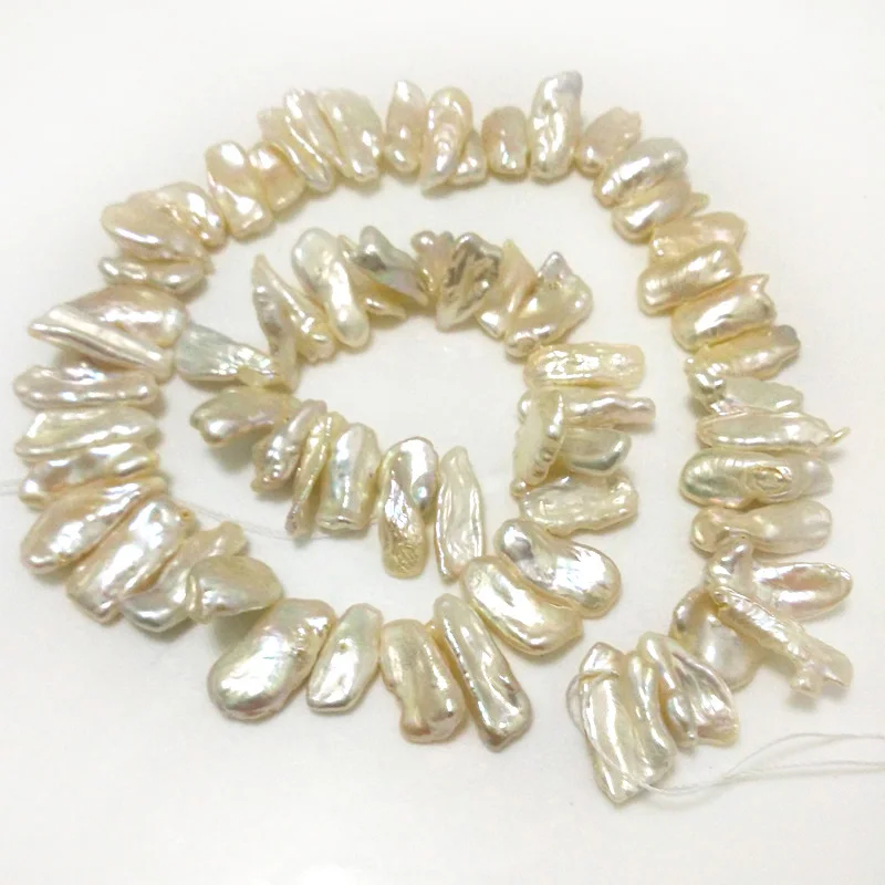 16 inches 15-20mm Pink Flat Rectangle Shaped Natural Biwa Pearl Loose Strand |