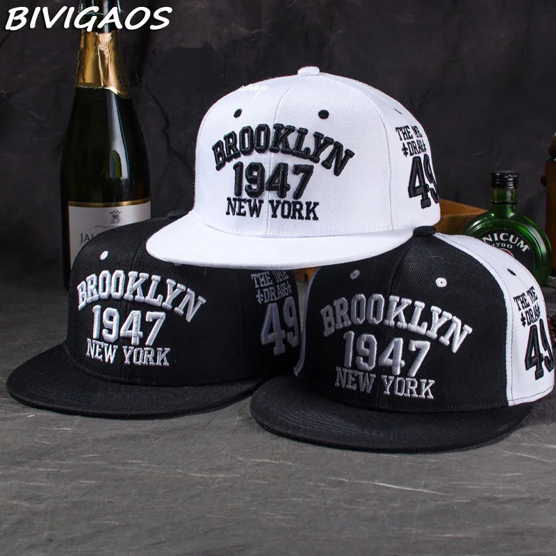 Мужские бейсболки с надписью BROOKLYN 1947 черно белые вышивкой в виде букв кепки стиле