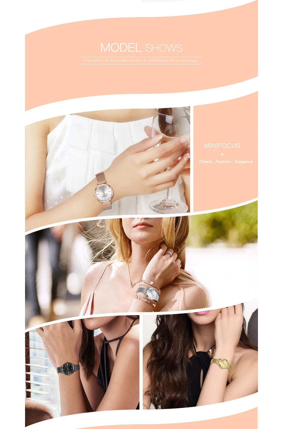 MINIFOCUS 2018 шикарные повседневные кварцевые женские часы черный сетчатый ремешок