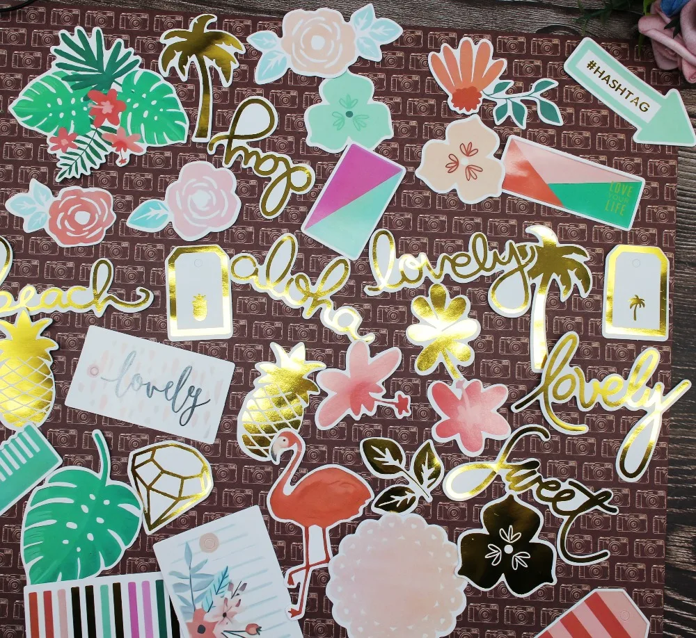 36 шт пляж/цветок/Любовь фольги золотые карты stickes высечки наклейки для