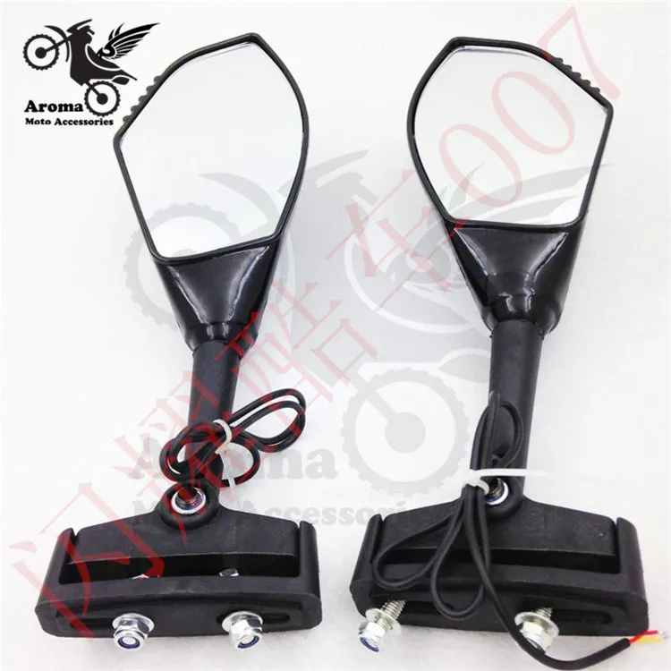 

black part moto mirrors with turn signal light LED unviersal motorbike side mirror for honda suzuki yamaha motorcycle rearview