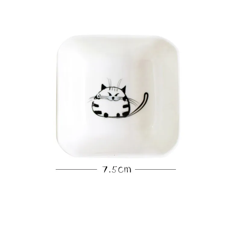 Square E Любящее сердце или квадратная миска для соуса, кошачий керамический уксус, приправа для масла, блюдо, мини соус, соль, закуска, маленькая тарелка для кухни, гаджет - Цвет: Square E