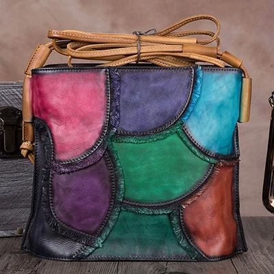multicolor2 Женские сумки, Ретро стиль, натуральная кожа, на ремне, сумка на ремне, последняя ручная работа, Воловья кожа, Разноцветные сумки-мессенджеры, женская сумка через плечо - Цвет: multicolor2