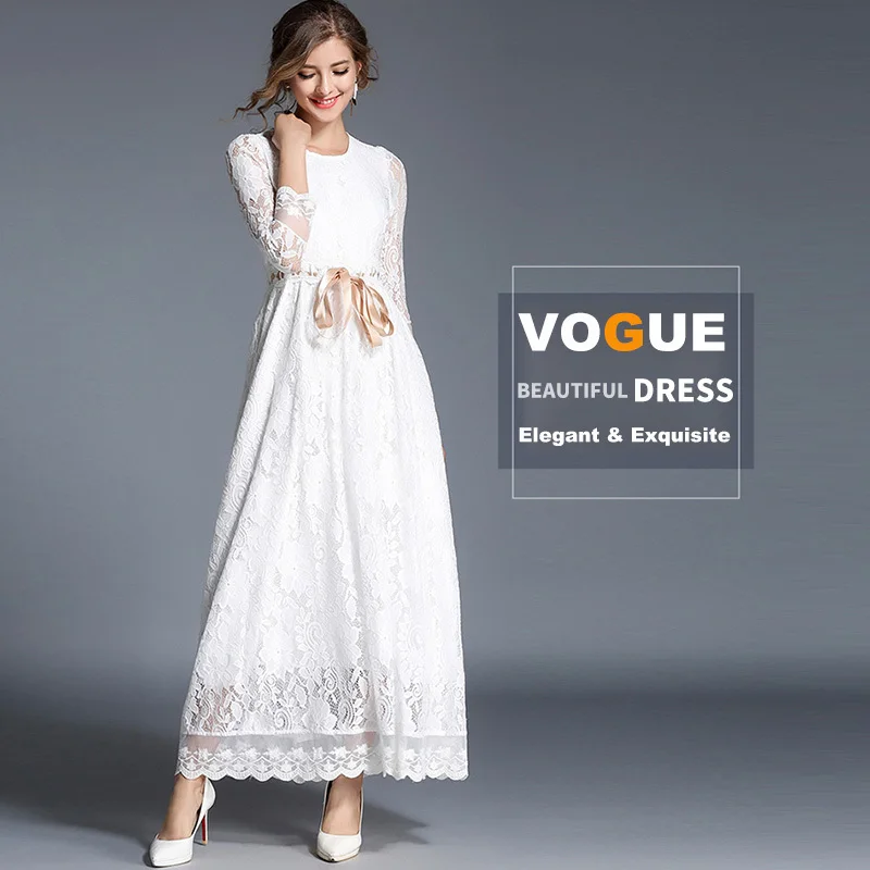 Peritiny белый Кружево платье однотонное Vestidos ботильоны-Длина лента ремня тонкий макси платье партии Демисезонный Roupas feminina