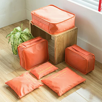 orange 6 шт./компл. Мода Высокое качество, двойная молния, Водонепроницаемый полиэстер Для женщин Дорожная сумка Чемодан организатор мешок упаковки куб дорожная сумка - Цвет: orange