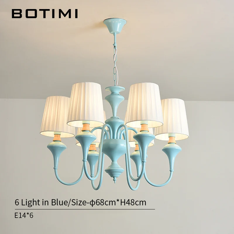 6 Light in Blue BOTIMI скандинавский светодиодный светильник с тканевым абажуром для гостиной, синие люстры, светильник ing, современный белый подвесной светильник для спальни - Цвет абажура: 6 Light in Blue
