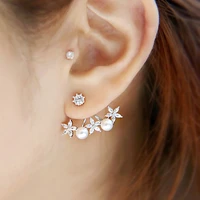 promotion crystal flower stud earring female fashion elegant pearl earrings neckband earring 925 pure silver earrings jewelry