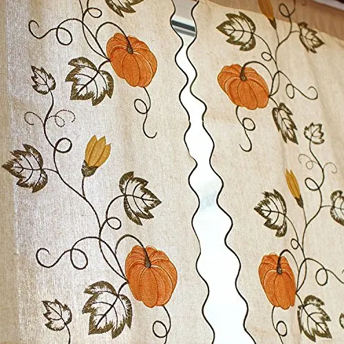 Pumpkin Embroidery Kitchen Curtains 100% Cotton Linen For Living Room Set Adjustable Balloon Window Curtain Bedroom | Дом и сад