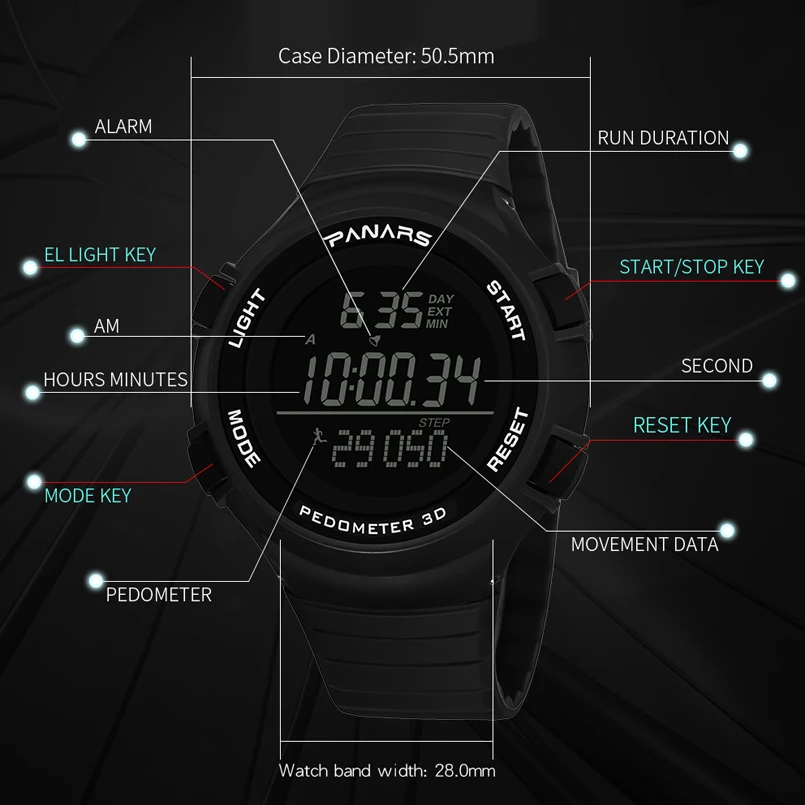 Мужские часы PANARS с умным сердцем Роскошные светодиодные цифровые мужские