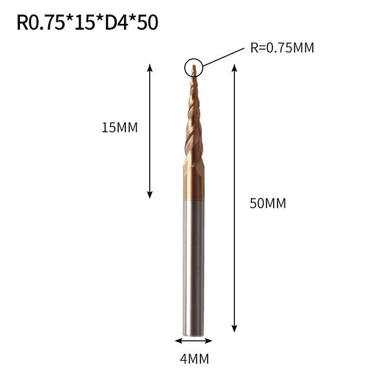 R0.75X15XD4X50L Augusttools 1 шт. коническая конусная фреза HRC60 из твердого карбида вольфрама коническая фреза с ЧПУ конусная резьба по дереву и металлу - Длина режущей кромки: R0.75X15XD4X50L