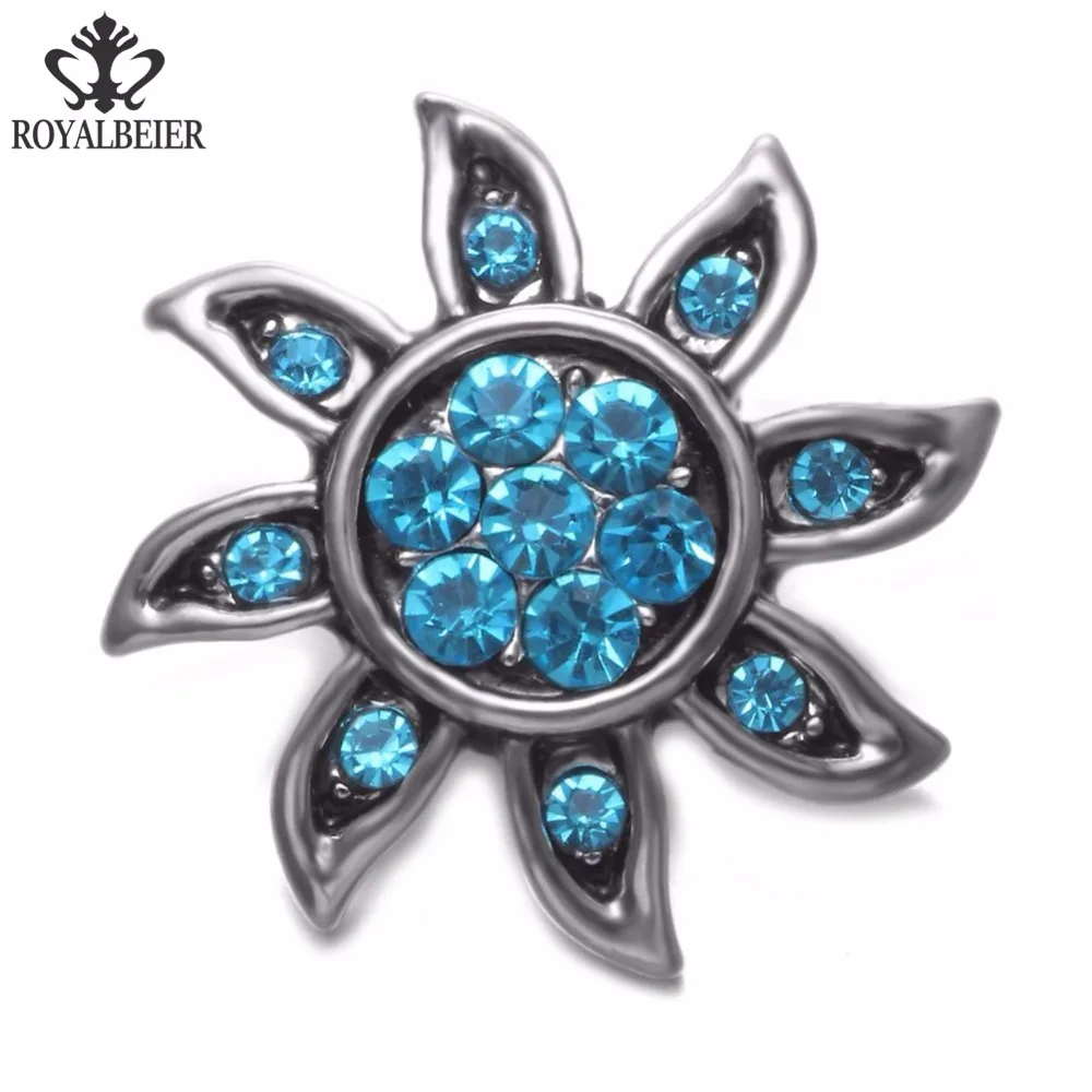 2017 Blue Rhinestone Sun Shape Metal Charms 18mm Snap Button Jewelry For 20mm Snaps Bracelet KZ0774|18mm snap button jewelry|snap jewelrybutton