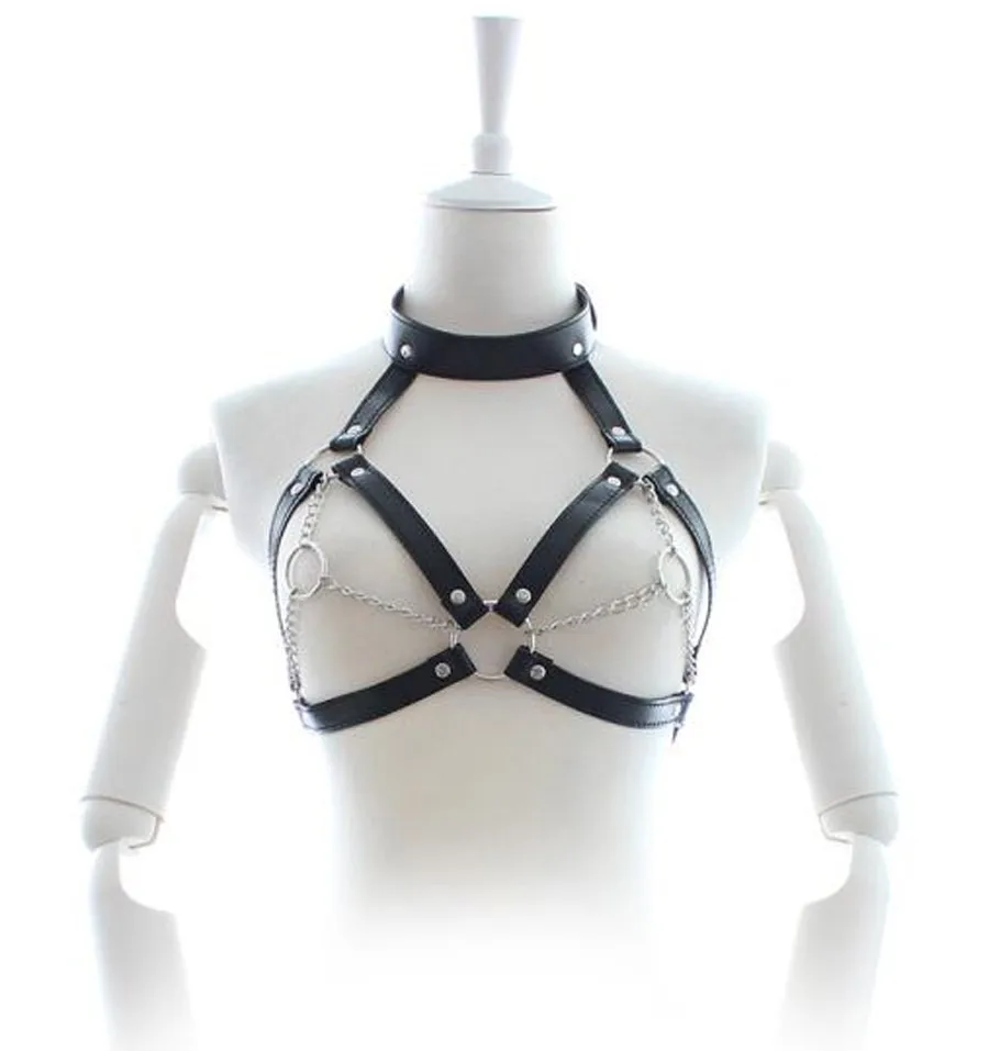 Style D Leather Bra Женское нижнее белье с кожаной цепочкой, бюстгальтер с открытой грудью, женская сексуальная клубная одежда, БДСМ связывание, ремни - Цвет: Style D Leather Bra