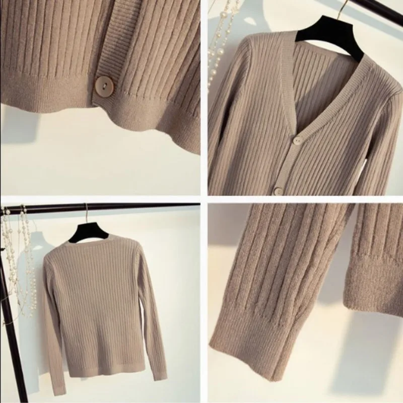 OLGITUM 2019 Autumn/Winter Short Cardigans Sweater Women Long Sleeve Solid Knitted For Female |