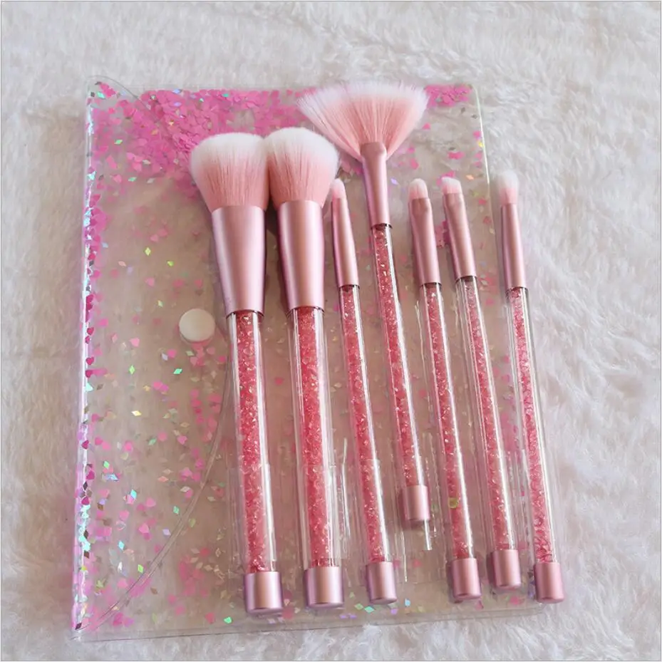 

7 шт. розовые бриллиантовые кисти для макияжа, кристальная ручка, Кристальные бусины, набор кистей для макияжа волос, кисть для пудры, бровей,...