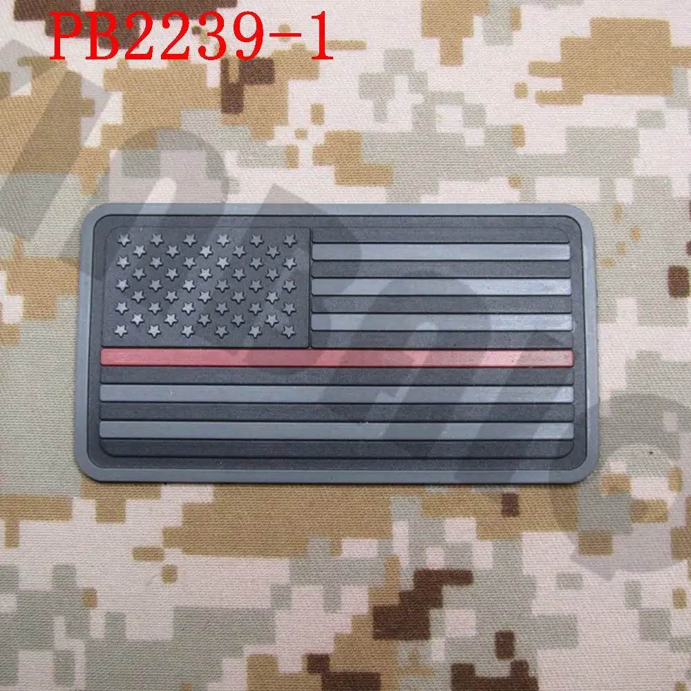 PB2239 Gray 3D ПВХ патч тонкая красная линия американский флаг Пожарный спасательный огонь для поддержания боевого духа - Цвет: PB2239 Gray