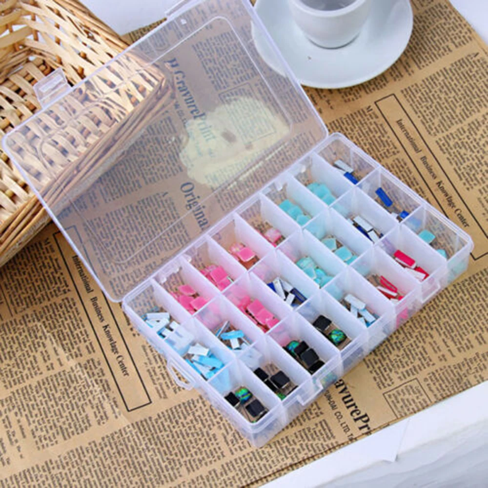 24 Grid Storage Box Container Translucent Jewelry Receiving Box Desktop Finishing Box Plastic Clear Box Jewelry Bead Storage Box