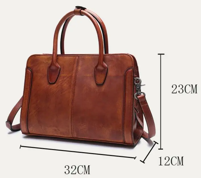 

EUMOAN leather retro wild handbag women leather briefcase large-capacity shoulder diagonal package
