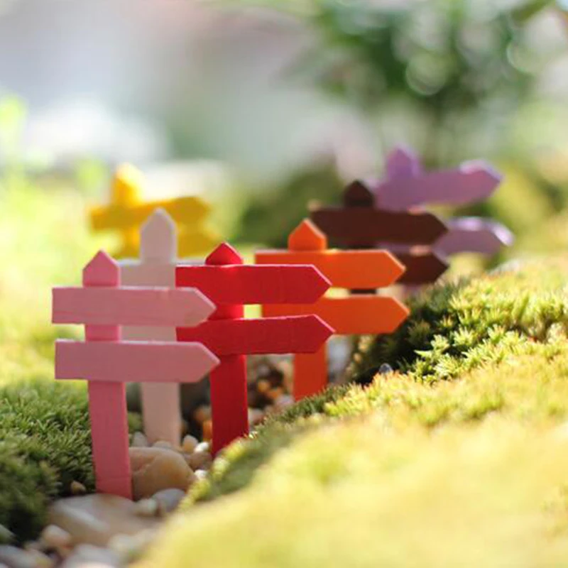 10Pcs Mix Color Wood Stake Fairy Garden Miniature Bonsai Decor Resin Craft Decorative Figurines Micro | Дом и сад