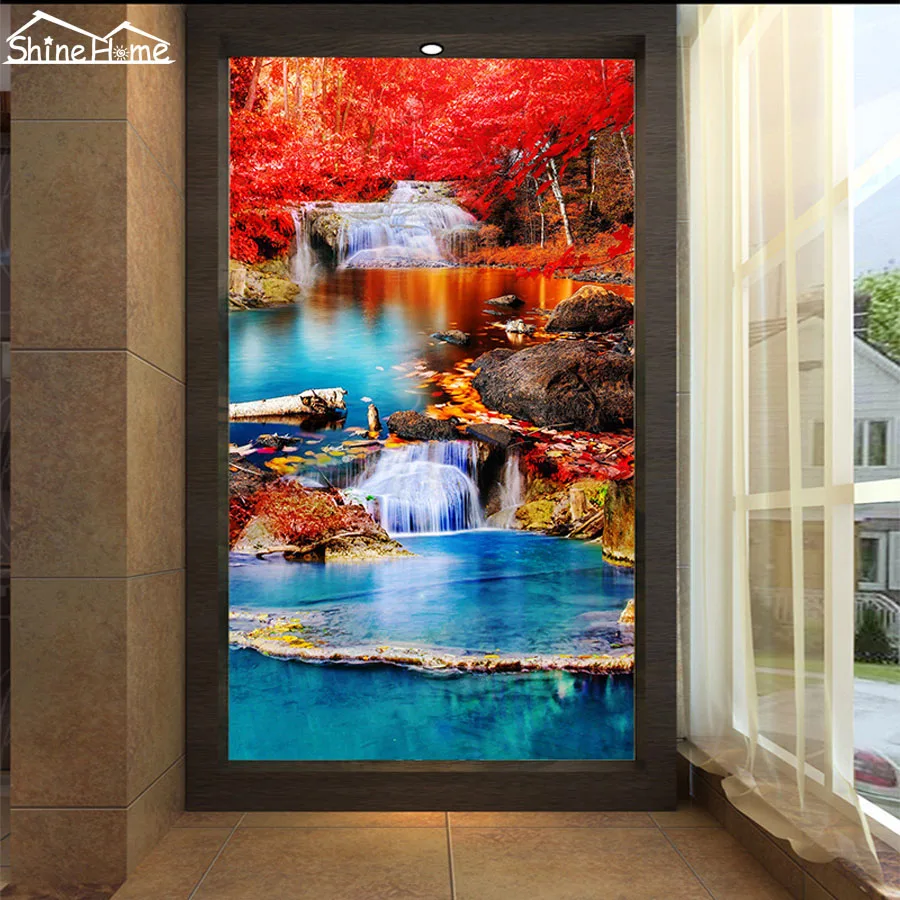 Кленовый лист от водопада фото 3d комната обои природный пейзаж фрески для стены 3