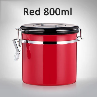 Red 800ml Кофейная банка из нержавеющей стали с выпускным клапаном, резервуар для хранения кофейных зерен, запечатанные банки, резервуары для хранения, банки с крышкой, инструменты для сушеных фруктов - Цвет: Red 800ml