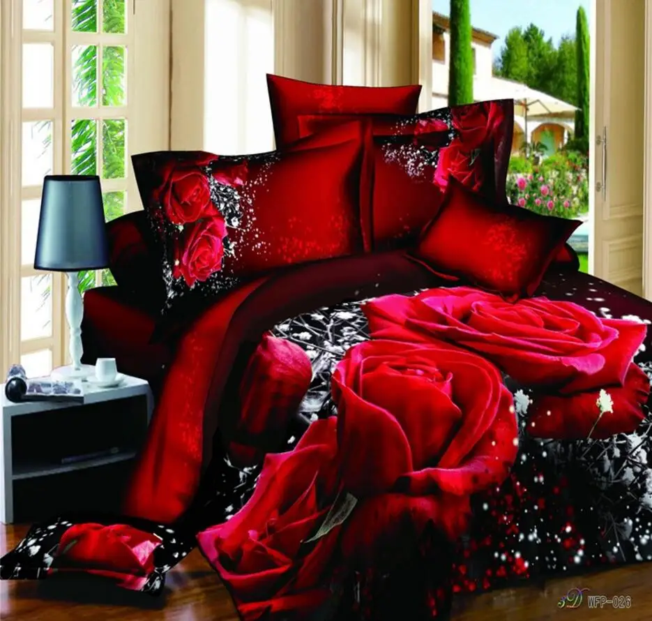 3d Красная роза Постельное белье Комплект постельного белья king queen размер 4 шт 100%