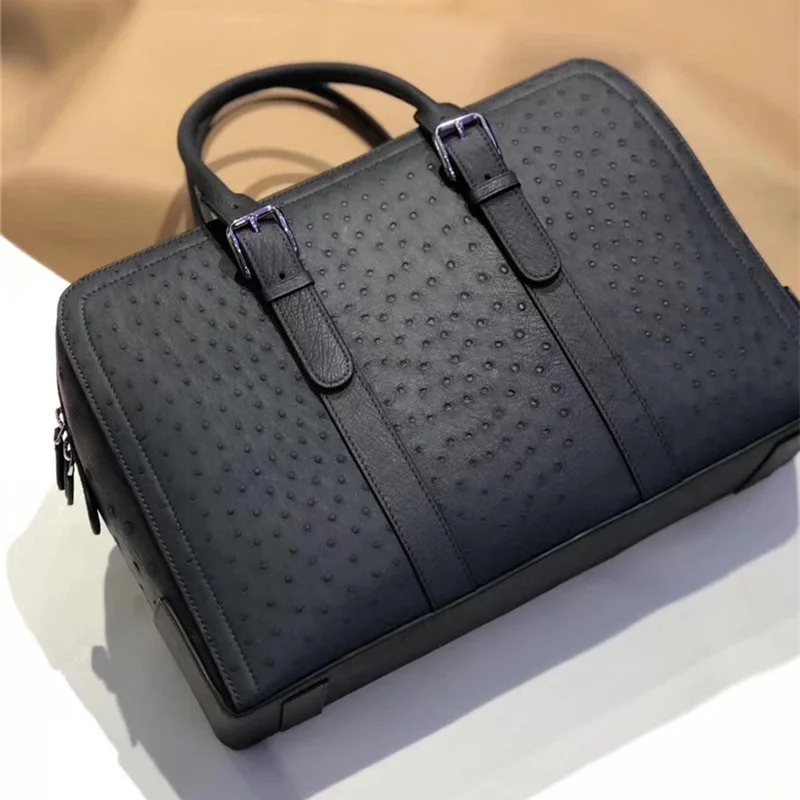 Подлинная натуральная страусиная кожа на молнии деловая дорожная сумка с