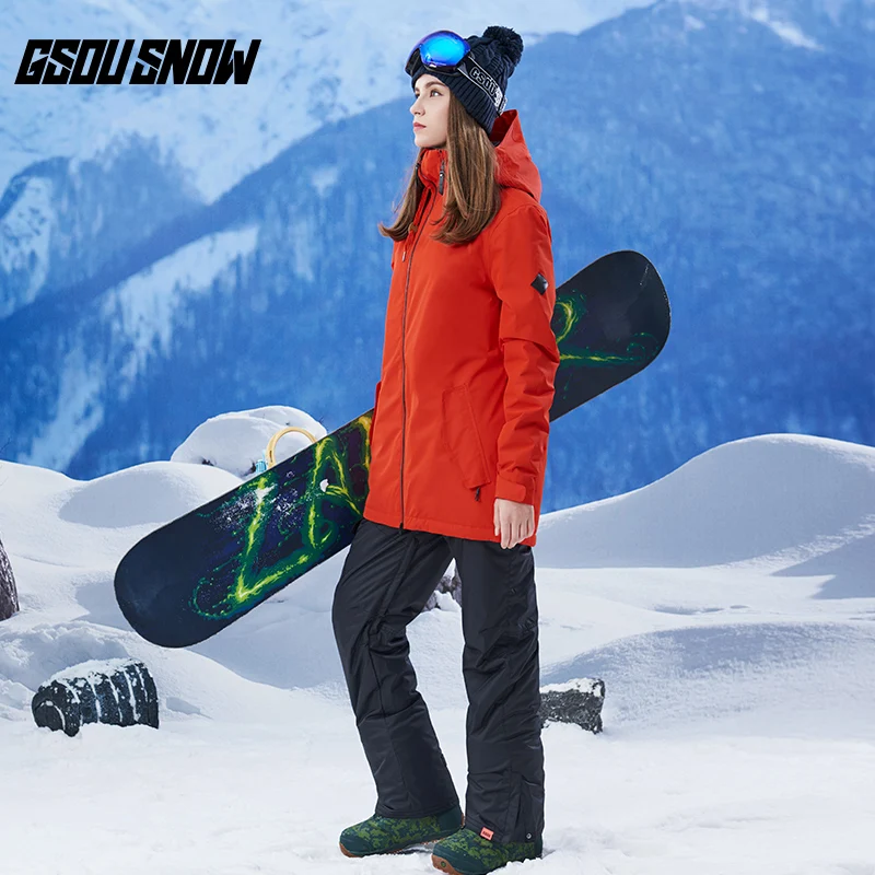 GSOU SNOW 2017 New Women Ski Suit Winter Long Pure Color Warm Windproof Waterproof Jacket+Ski Pants Size XS-L | Спорт и развлечения
