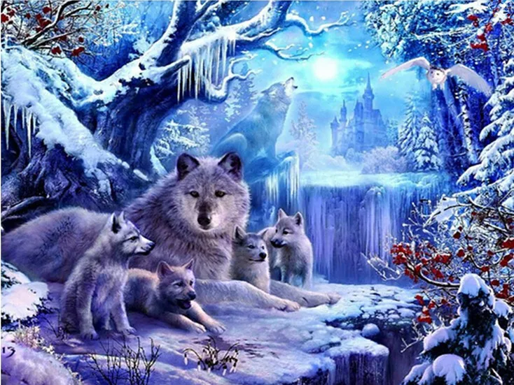 

5d DIY Diamond Painting Wolf Jungle Castle Snow World Rhinestones Cross Stitch Resin Craft Abstract Graph Home Decor