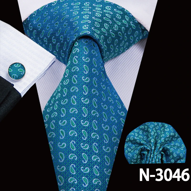 SN-3046 Hi-Tie синие мужские галстуки 8,5 см классические мужские синие галстуки Набор однотонных клетчатых полосатых шелковых галстуков и носовых платков Набор Запонок - Цвет: SN-3046