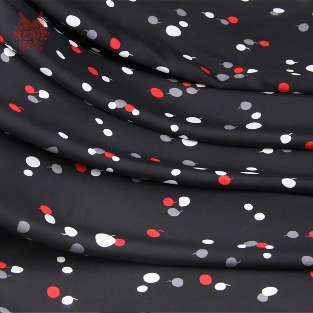 Милая причастия печать черный белый 100% шелк крепдешин ткань для платья