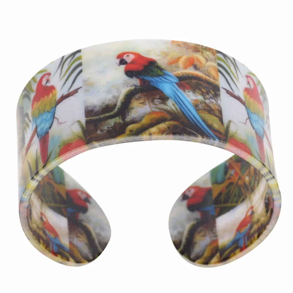 Женский акриловый браслет Bonsny широкий с рисунком попугая любовь птица модные